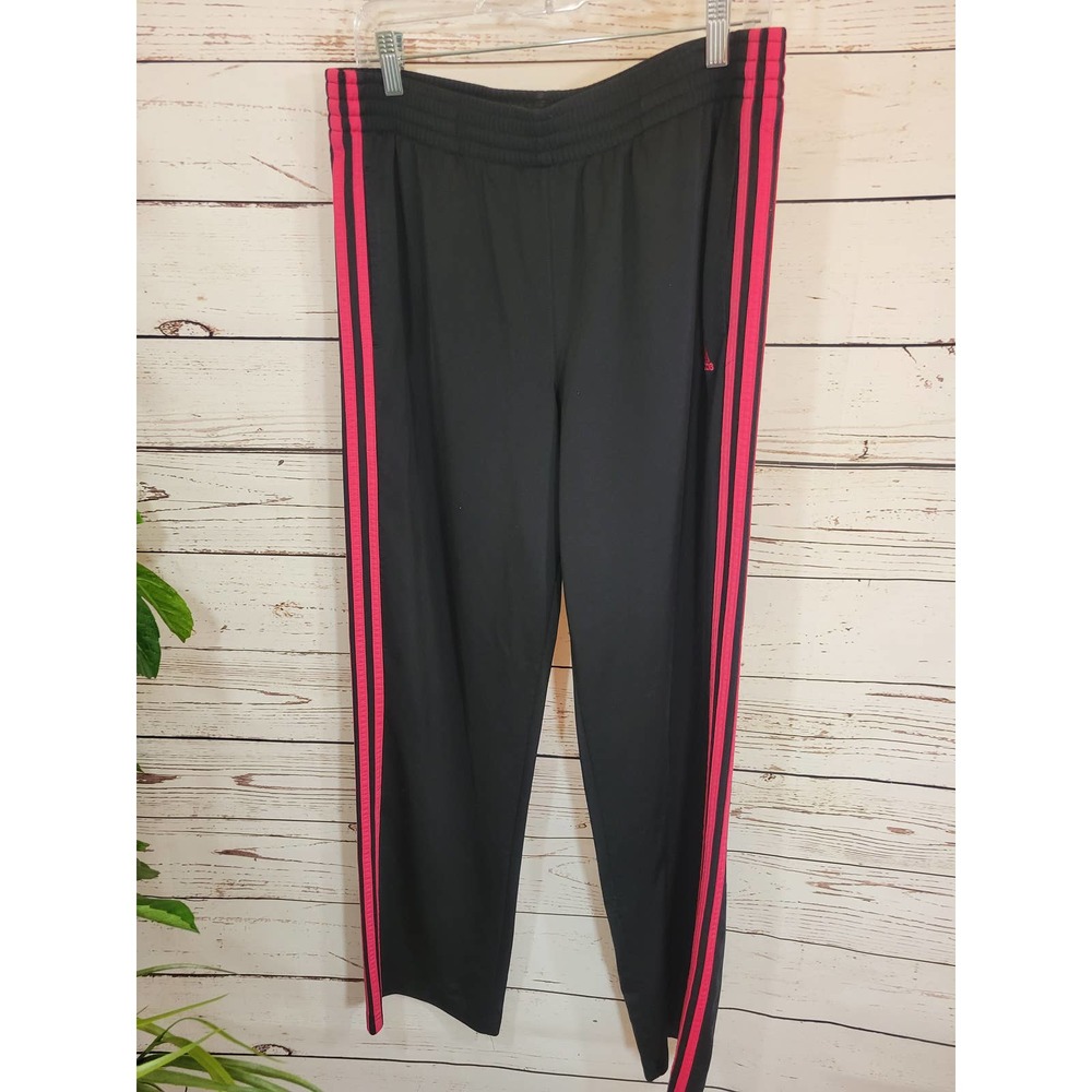 Adidas Athletic Track Pants Black Pink 3 Stripe & Logo Women's Size Large
